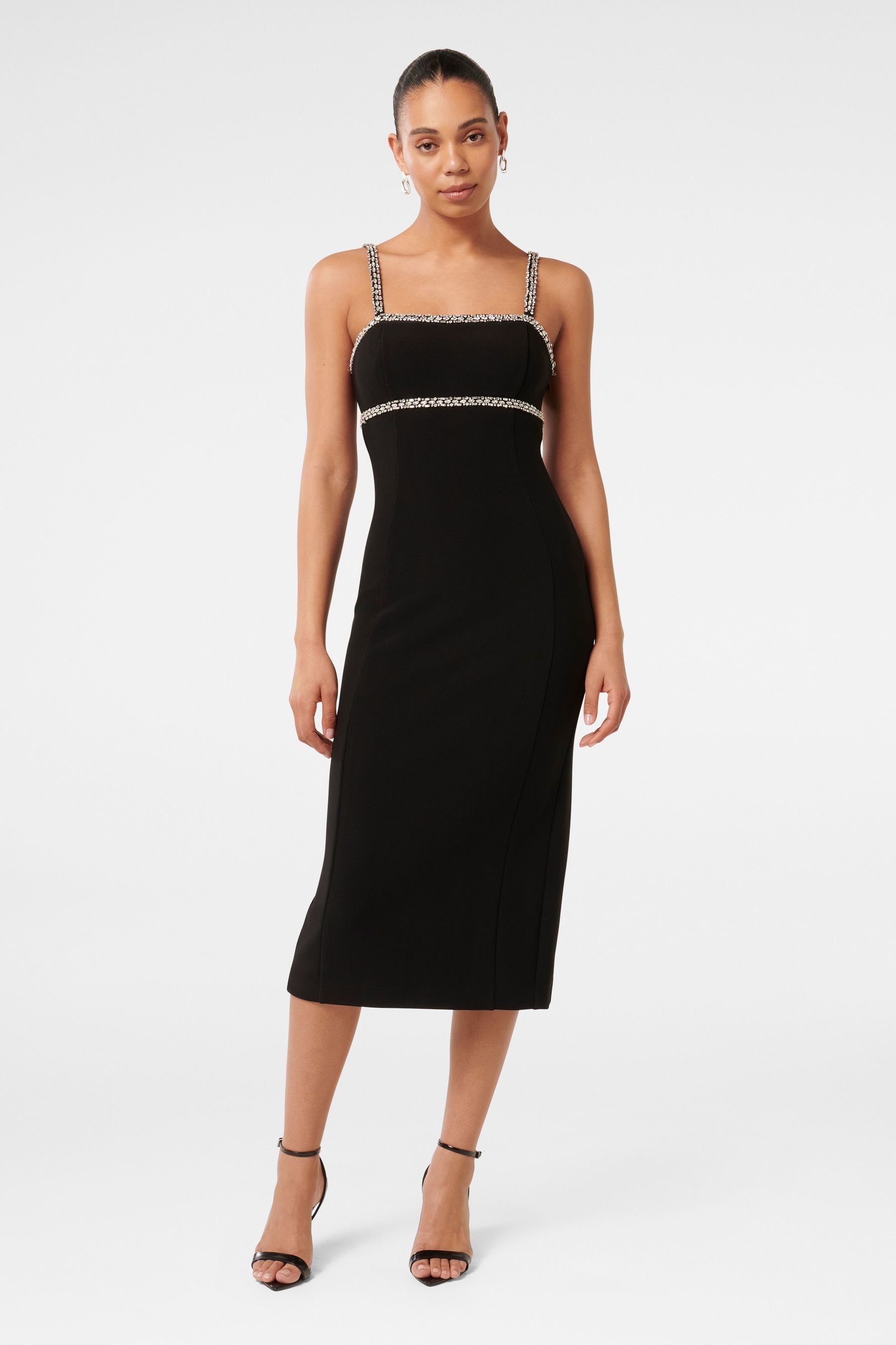 Black embellished bodycon dress discount