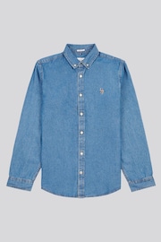 U.S. Polo Assn Blue Mens Double Horsemen Chambray Long Sleeve 100% Cotton Shirt - Image 1 of 4