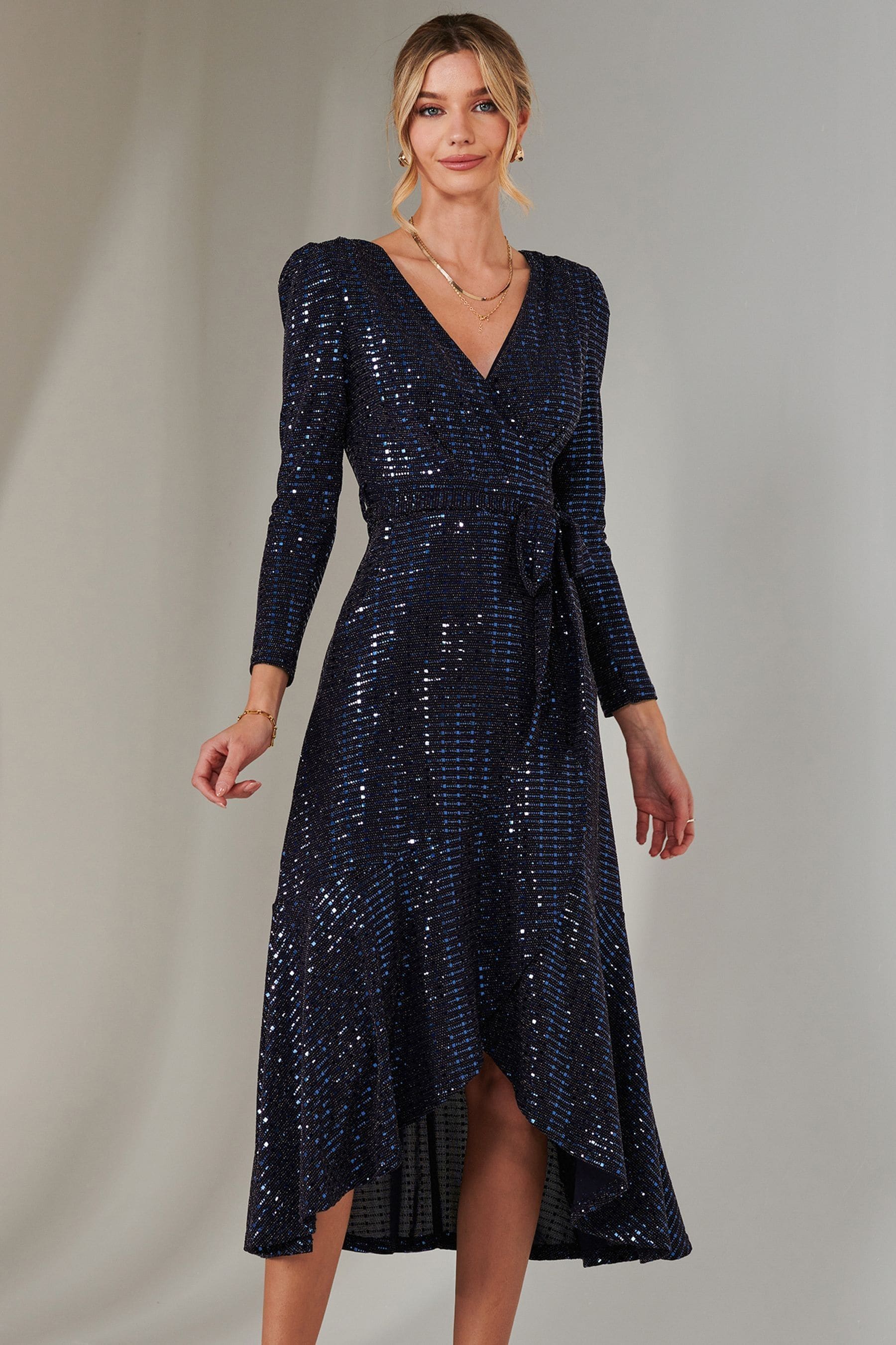 Buy Jolie Moi Blue Long Sleeve Metallic Spot Maxi Dress from Next Luxembourg