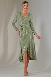 Jolie Moi Green Long Sleeve Metallic Spot Maxi Dress - Image 4 of 6