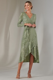 Jolie Moi Green Long Sleeve Metallic Spot Maxi Dress - Image 5 of 6