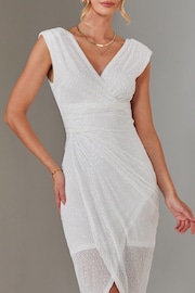 Jolie Moi White Aisla Ruched Sequin Bodycon Dress - Image 3 of 6