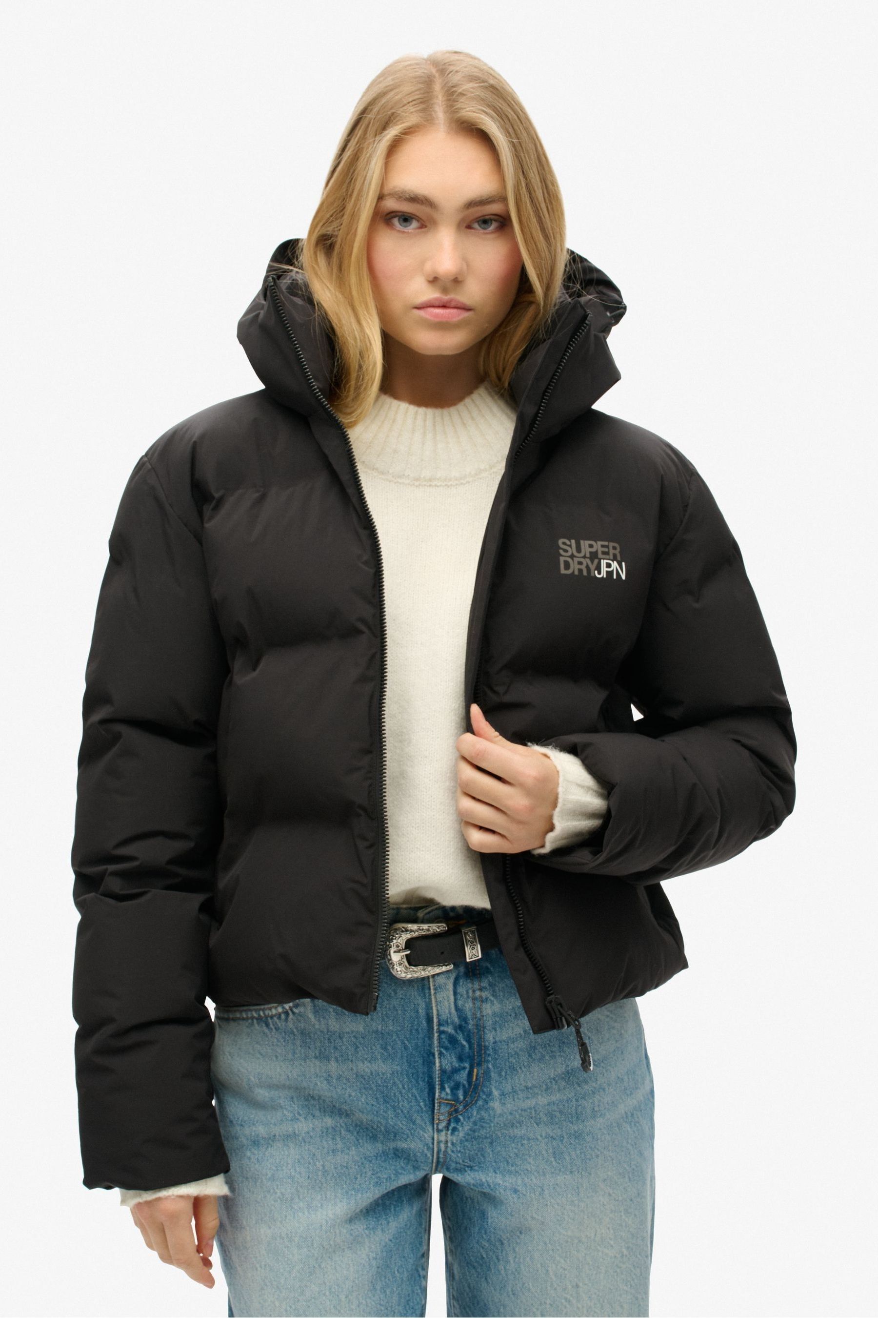 Buy Superdry Black Hooded Boxy Puffer Jacket from the Next UK online shop