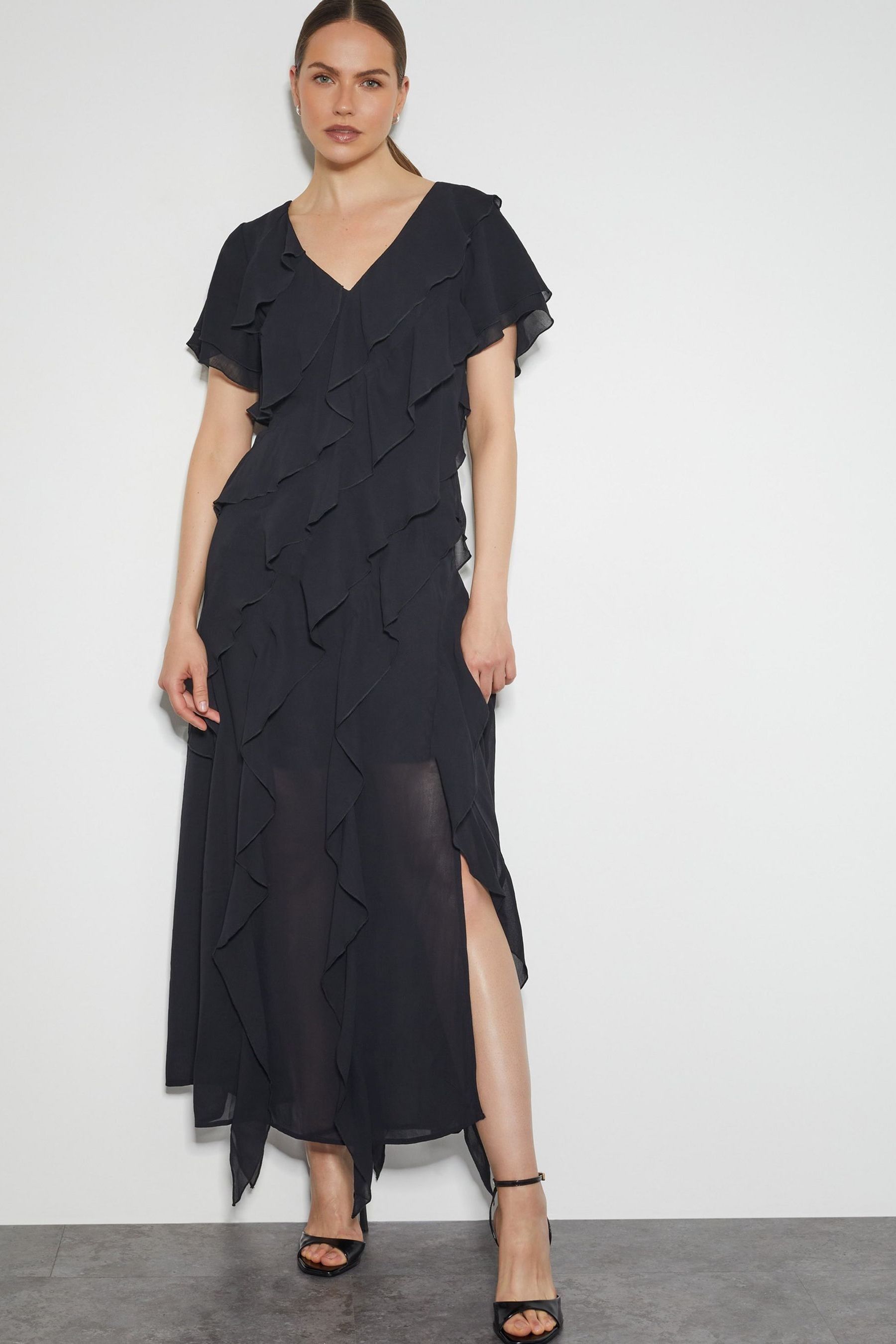 Buy Monsoon Black Renata Ruffle Maxi Dress from the Next UK online shop