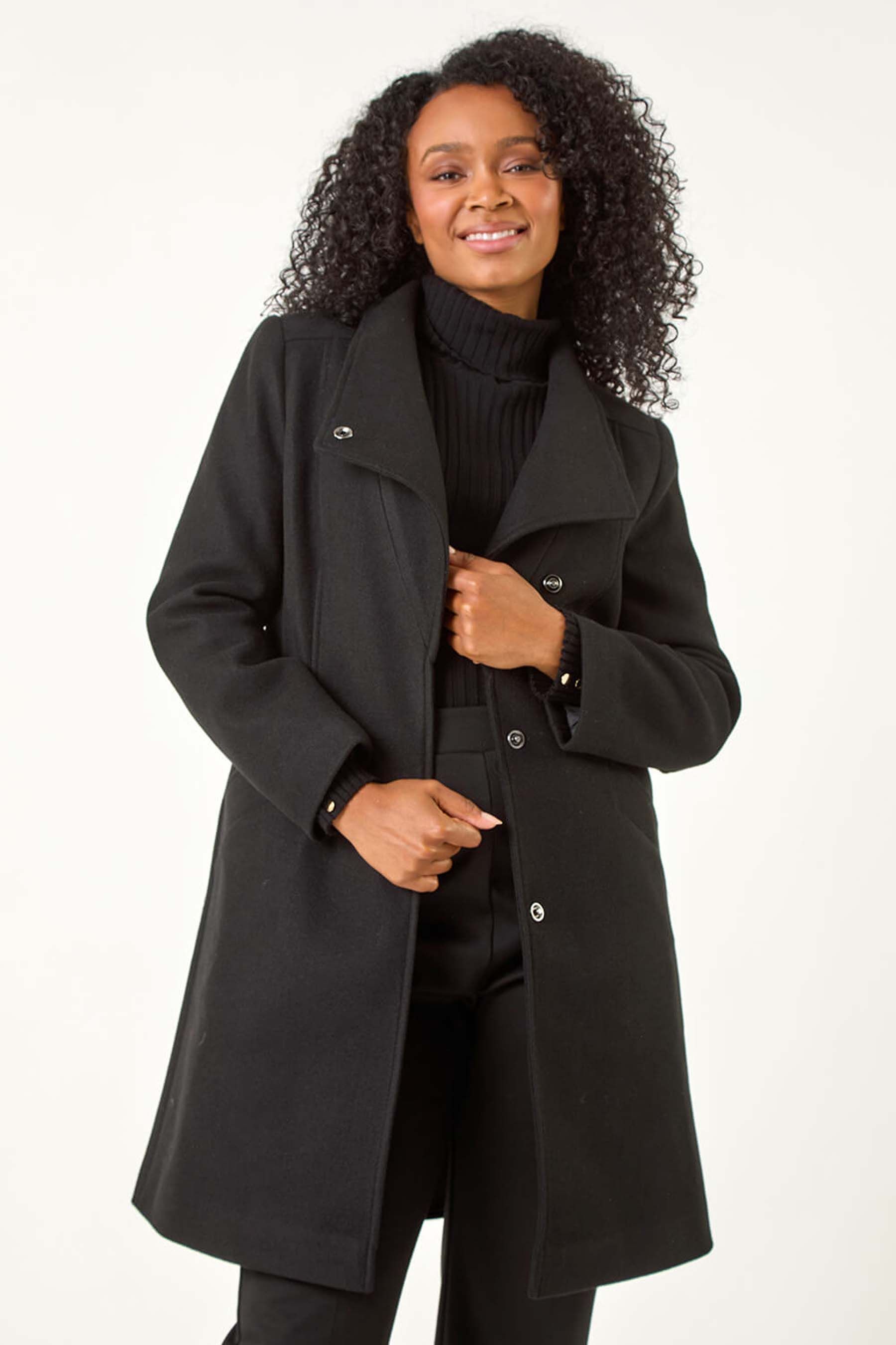 Buy Roman Black Petite Funnel Neck Pocket Detail Coat from the Next UK online shop