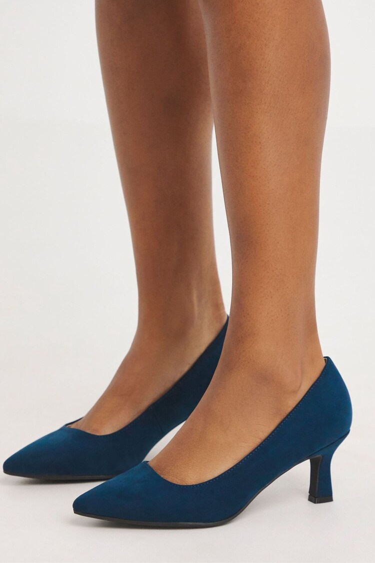 JD Williams Blue Flexi Sole Kitten Heel Court Shoes In Extra Wide Fit - Image 1 of 4