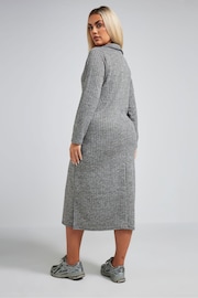 Yours Curve Grey Limited Collection Ribbed Collar Midi Dress - Image 3 of 5