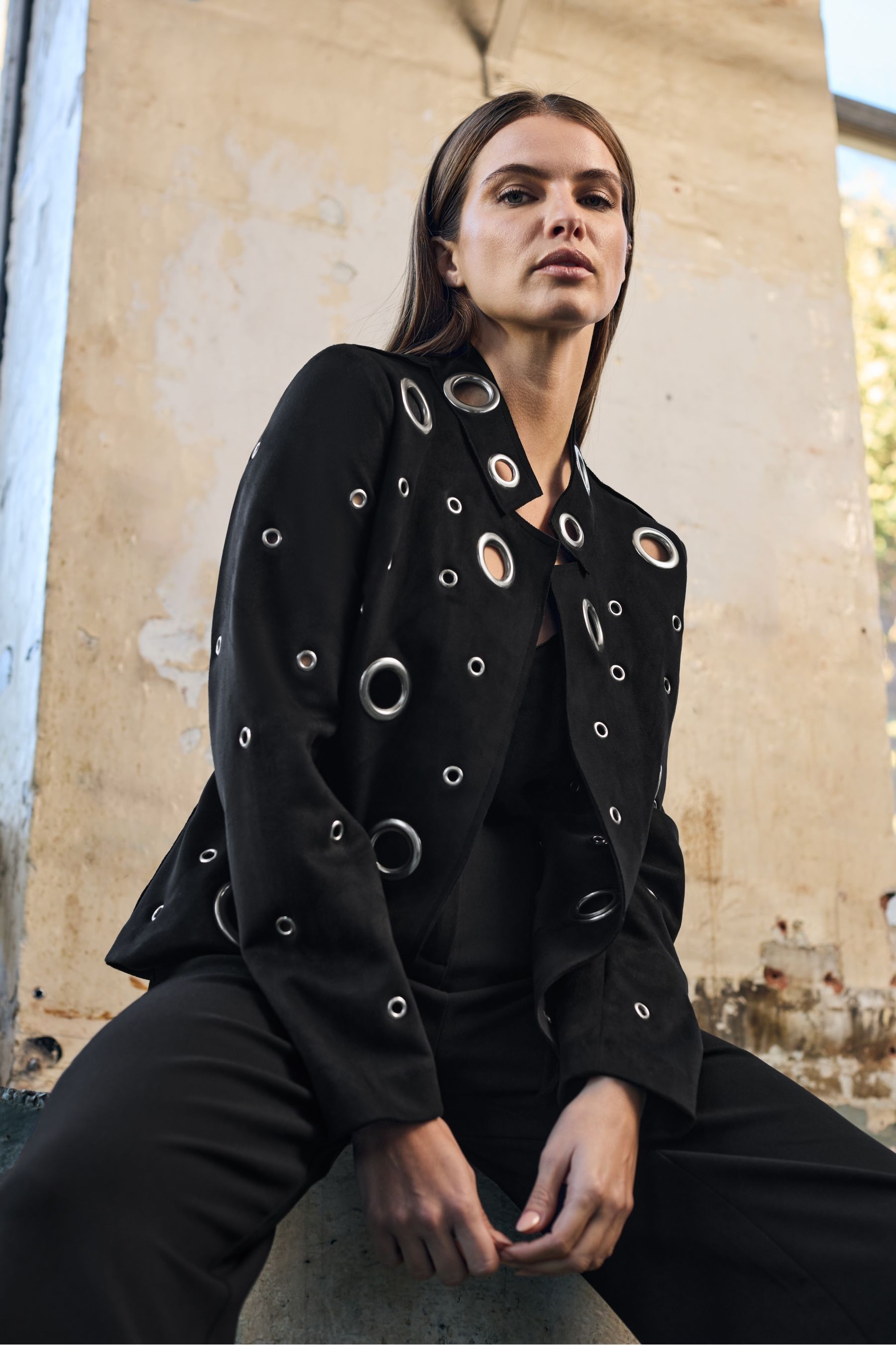 Buy Star by Julien MacDonald Black Eyelet Detail Waterfall Jacket from Next Qatar