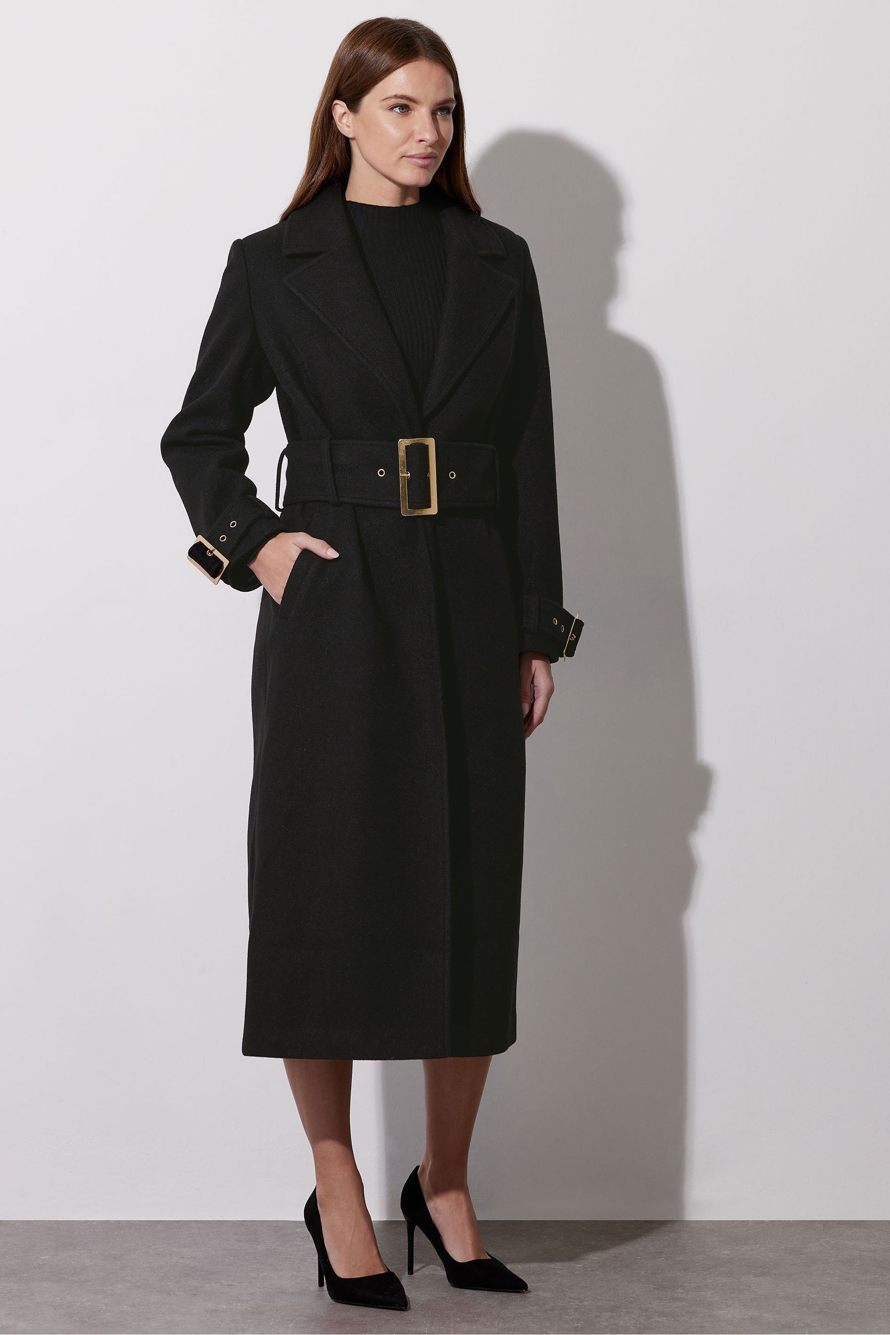 Buy Star by Julien MacDonald Black Buckle Detail Tie Long Coat from the Next UK online shop