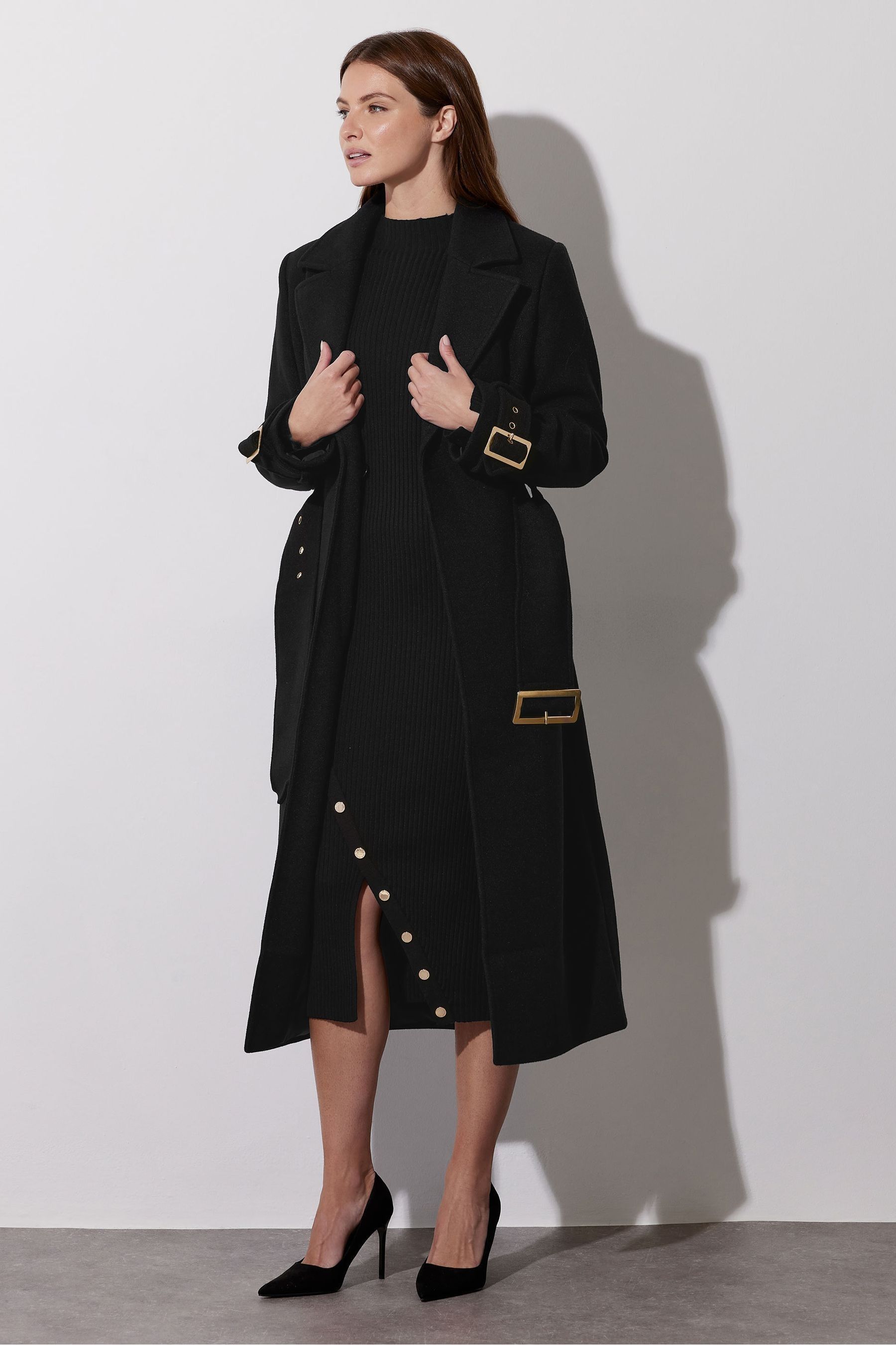 Buy Star by Julien MacDonald Black Buckle Detail Tie Long Coat from the Next UK online shop