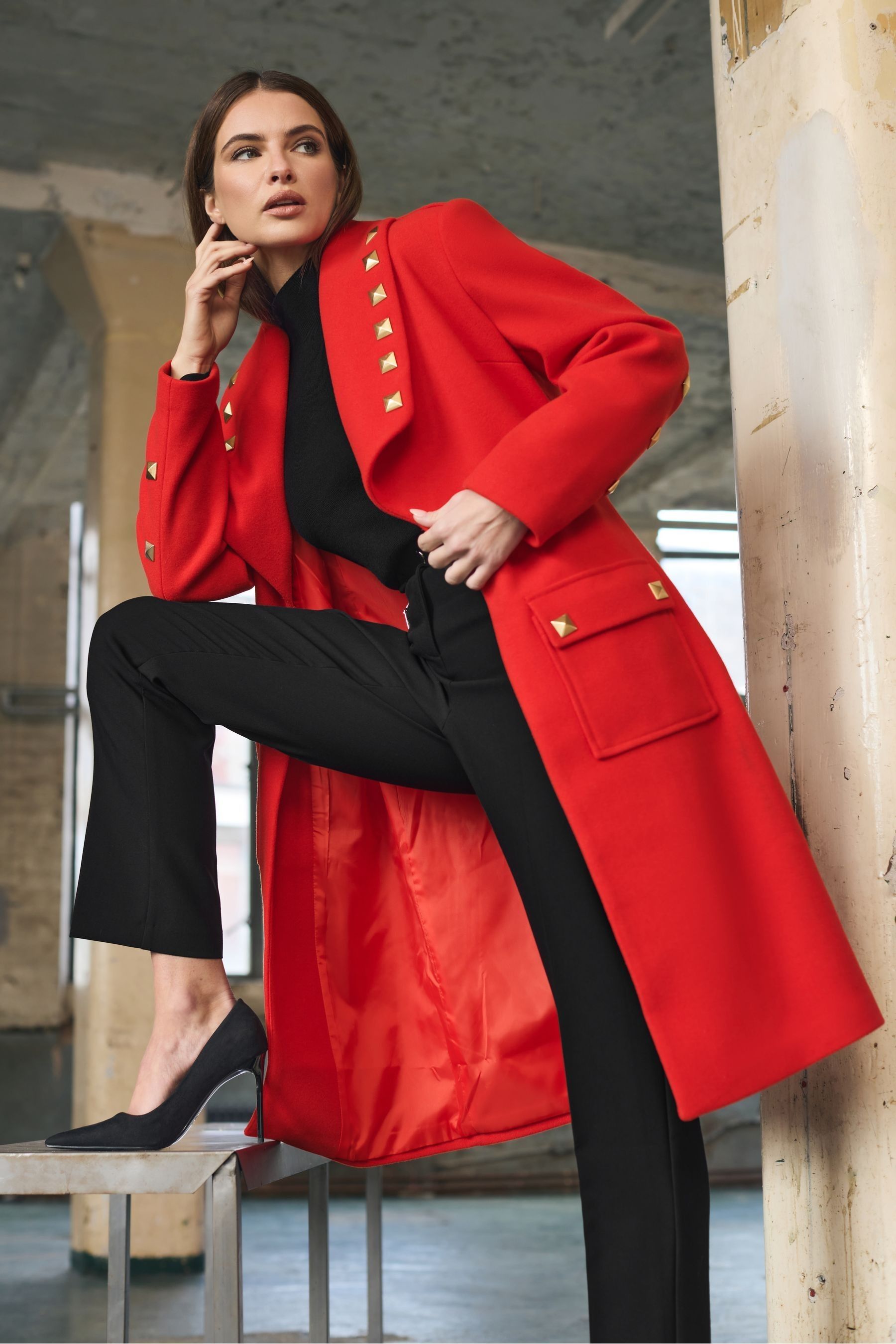 Buy Star by Julien MacDonald Red Studded Collar Detail Coat from the Next UK online shop