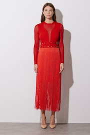 Star by Julien MacDonald Red Bodycon Frill Detail Dress - Image 4 of 6