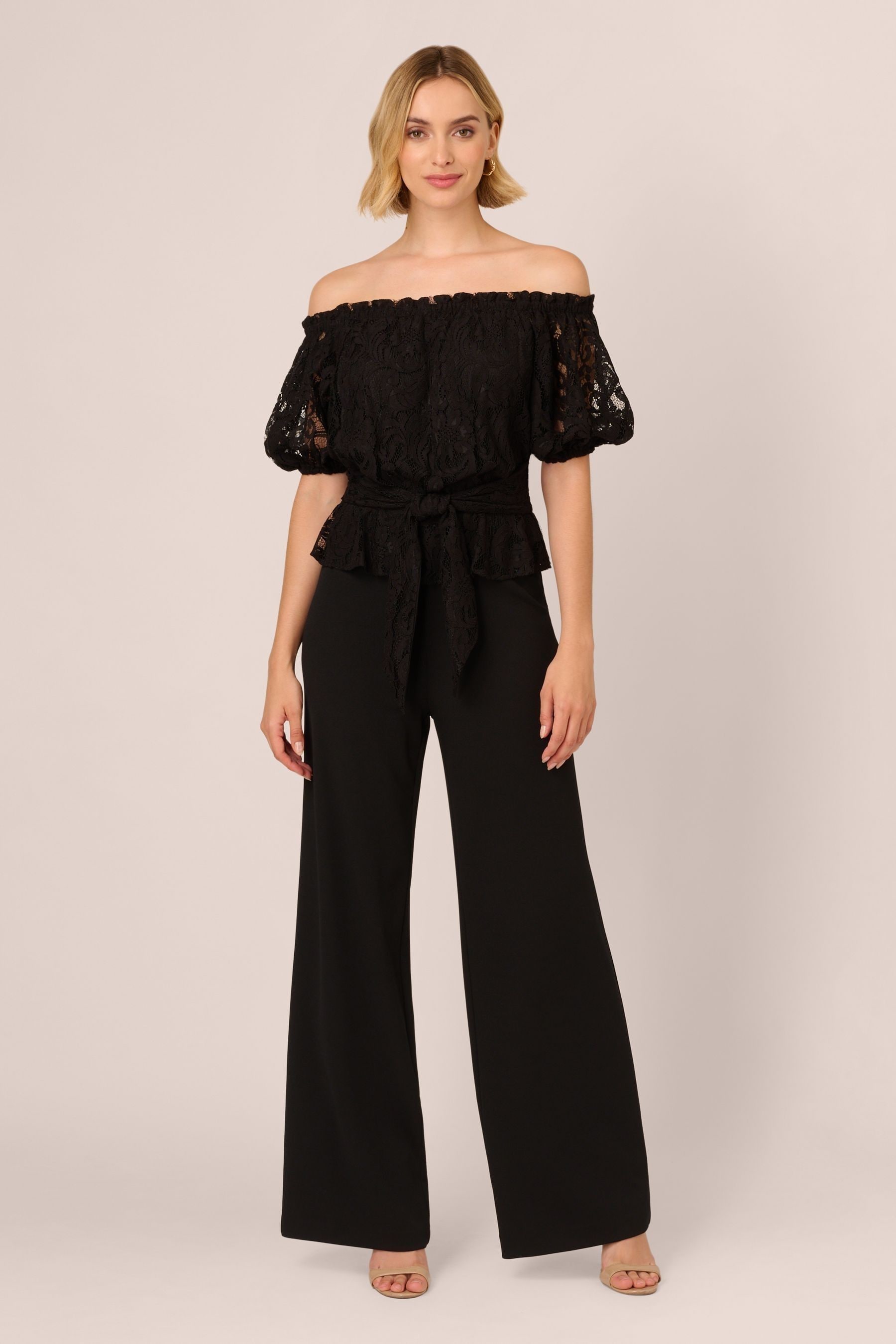 Adrianna papell one shoulder crepe jumpsuit black 2025