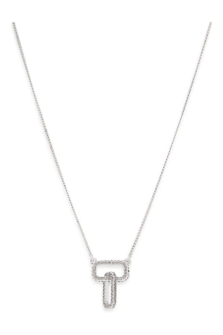 AllSaints Silver Tone Pave Link Pendant Necklace - Image 1 of 4