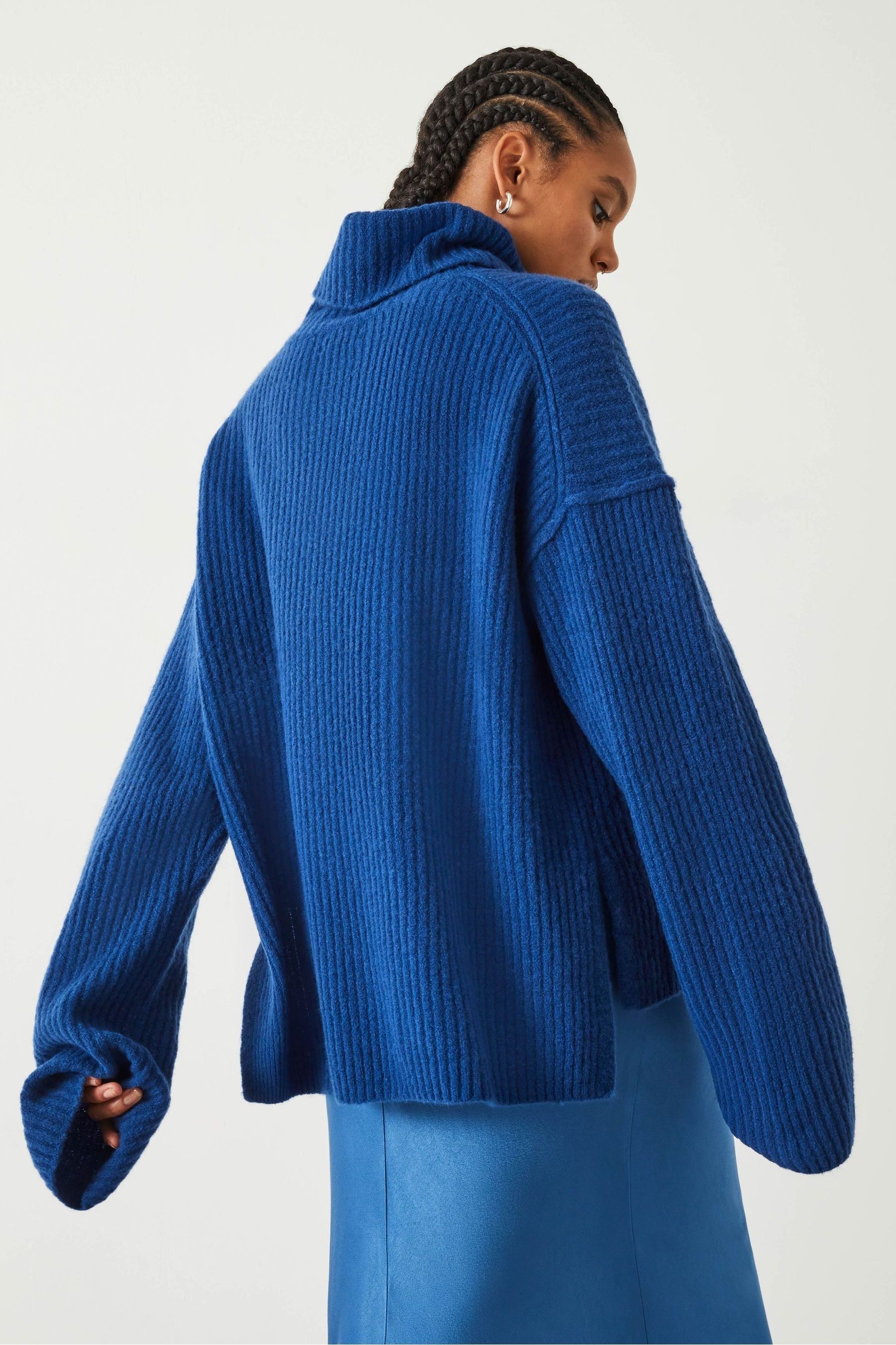 Buy Hush Blue Keily Ribbed Roll Neck Wool Blend Jumper from Next Canada