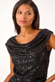 Roman Black Sequin Cowl Neck Stretch Midi Dress - Image 4 of 5