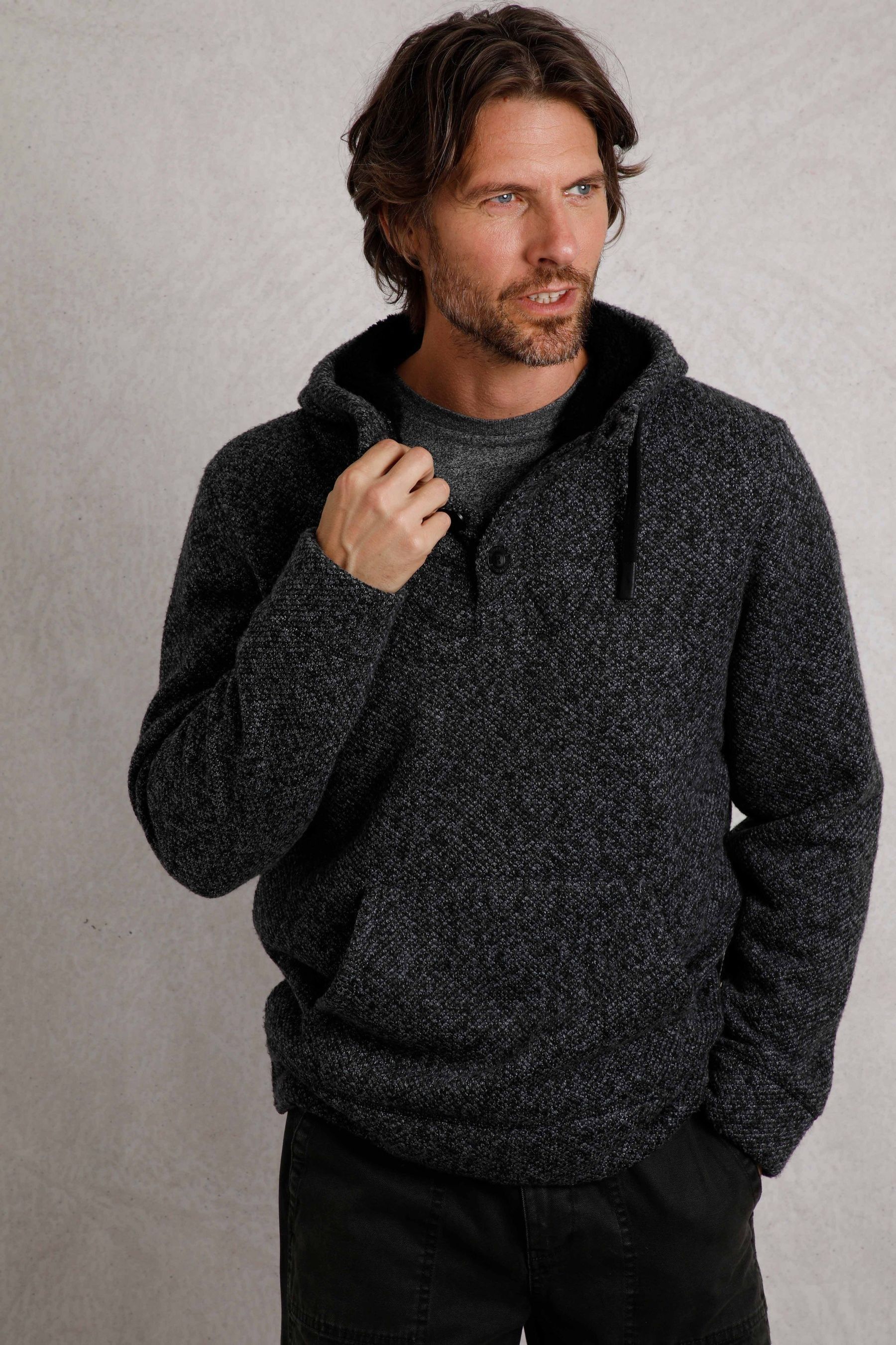 Buy Weird Fish Black Compton Button Neck Borg Hoodie from the Next UK online shop