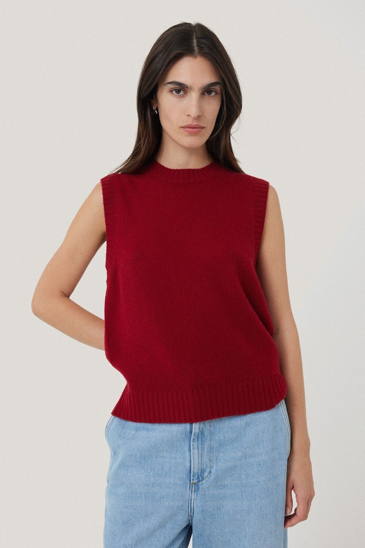 Jigsaw Red Cashmere Crew Neck Tank - Image 8 of 8