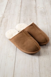 Chelsea Peers Natural Mens Suede Sheepskin Mule Slippers - Image 2 of 5