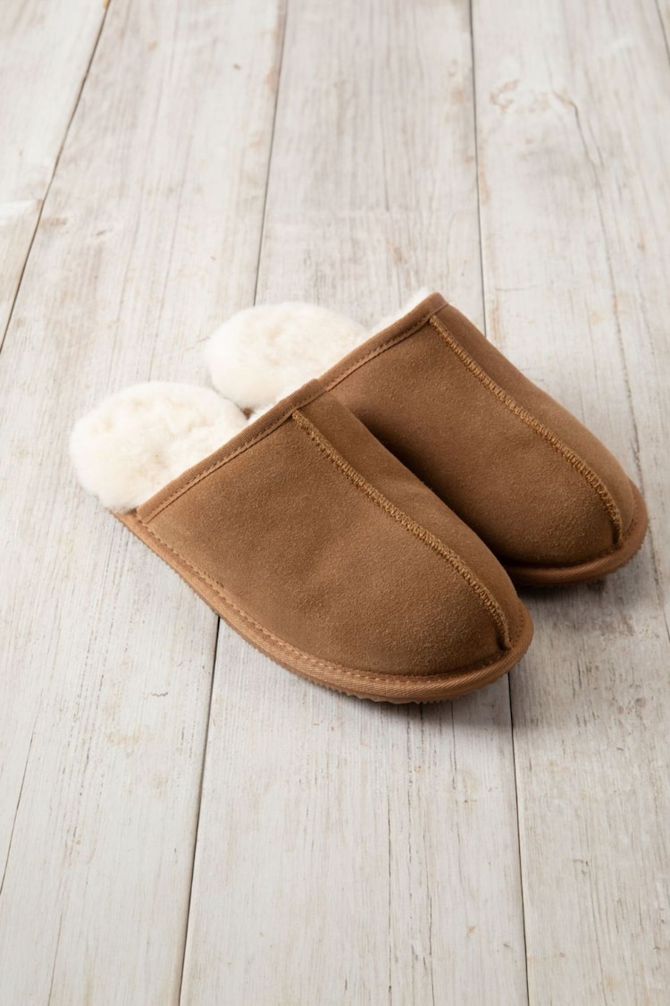 Chelsea Peers Natural Mens Suede Sheepskin Mule Slippers - Image 2 of 5