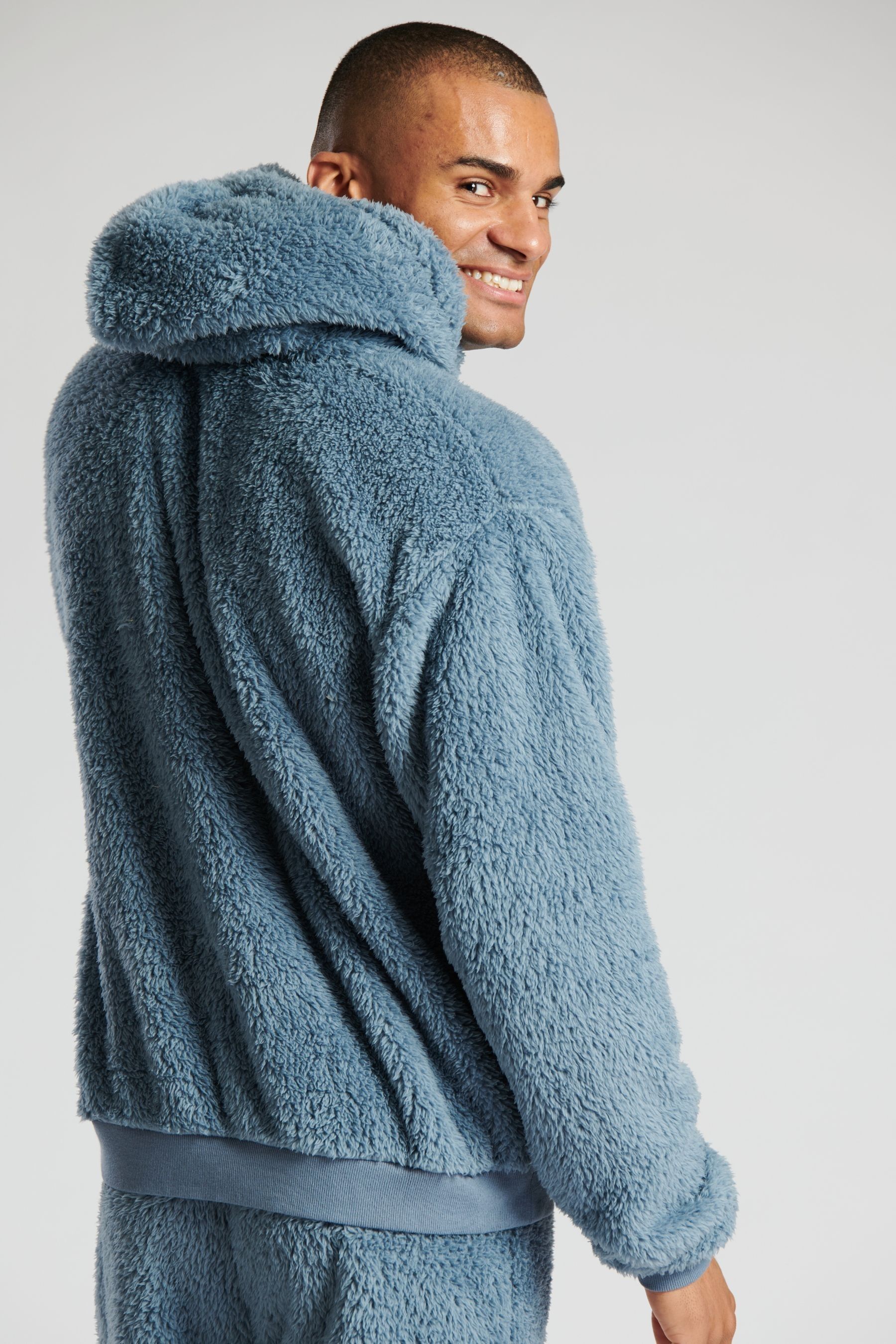 Buy Loungeable Blue Vintage Sherpa Mens Hoodie With Self Fabric Hood Lining from the Next UK online shop