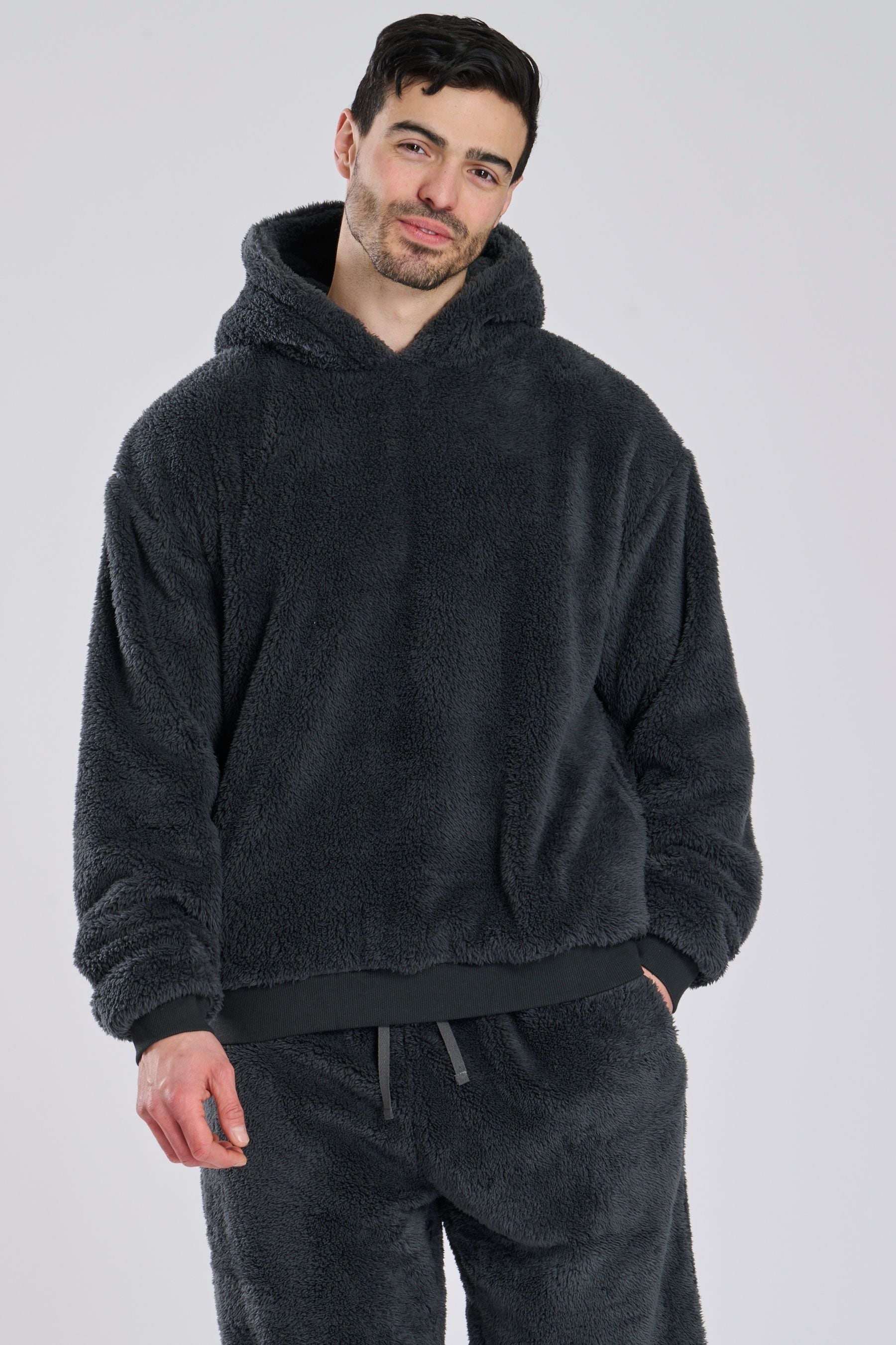 Buy Loungeable Grey Mens Hoodie With Fabric Hood Lining from the Next UK online shop