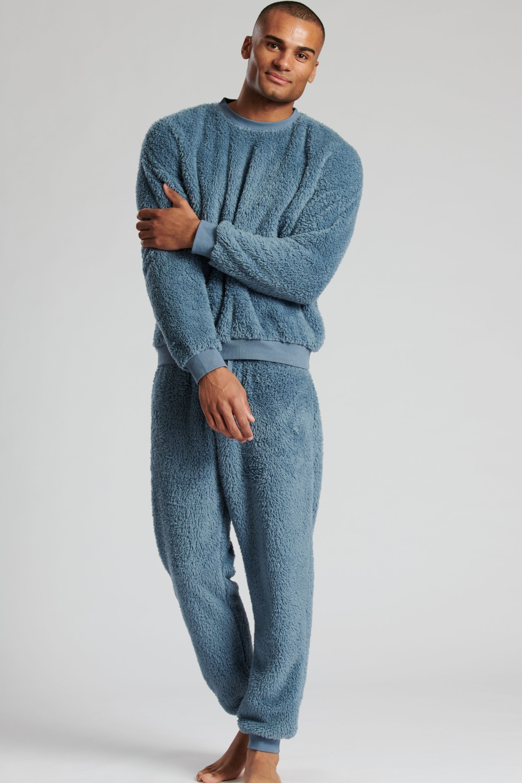 Buy Loungeable Blue Mens Vintage Sherpa Joggers from the Next UK online shop