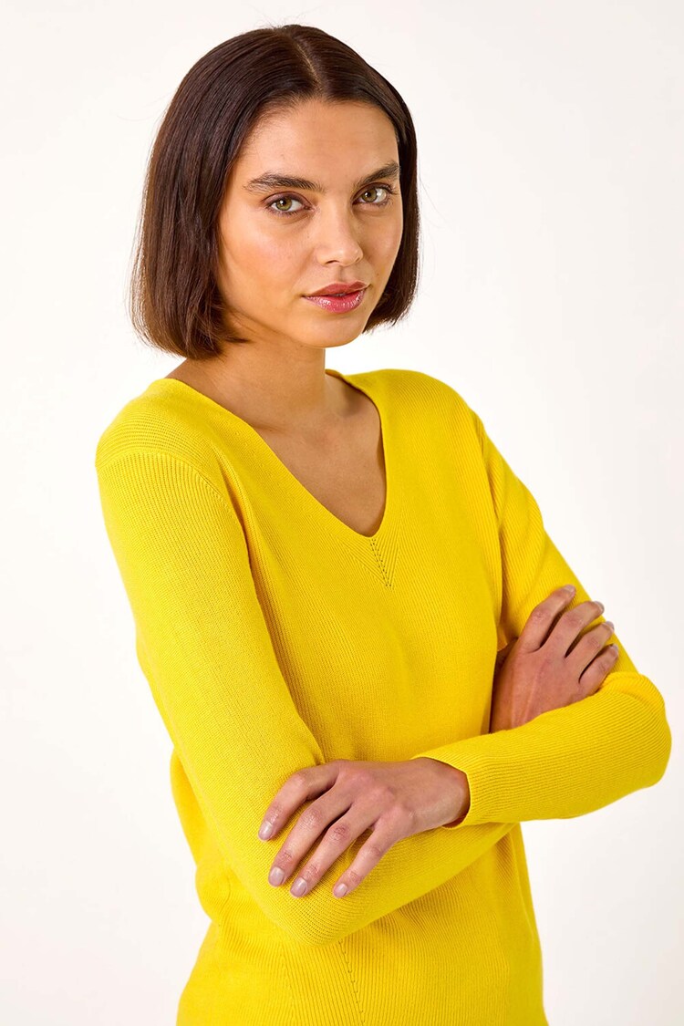 Roman Yellow Soft Knit V-Neck Jumper - Image 1 of 5