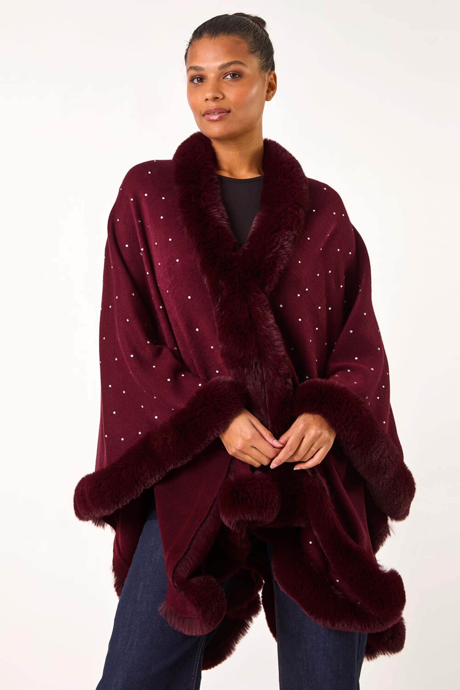 Red faux fur cape top