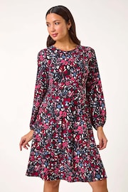 Roman Pink Floral Print Ruched Stretch Dress - Image 2 of 5