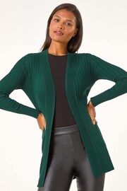 Roman Green Longline Stretch Ribbed Cardigan - Image 4 of 5