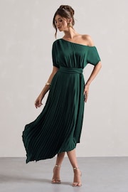 Club L London Green India Satin Asymmetric Plisse Maxi Dress - Image 5 of 5