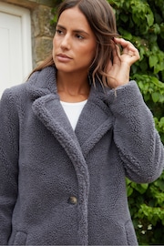 Threadbare Grey Longline Borg Coat - Image 4 of 4