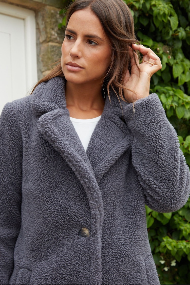 Threadbare Grey Longline Borg Coat - Image 4 of 4