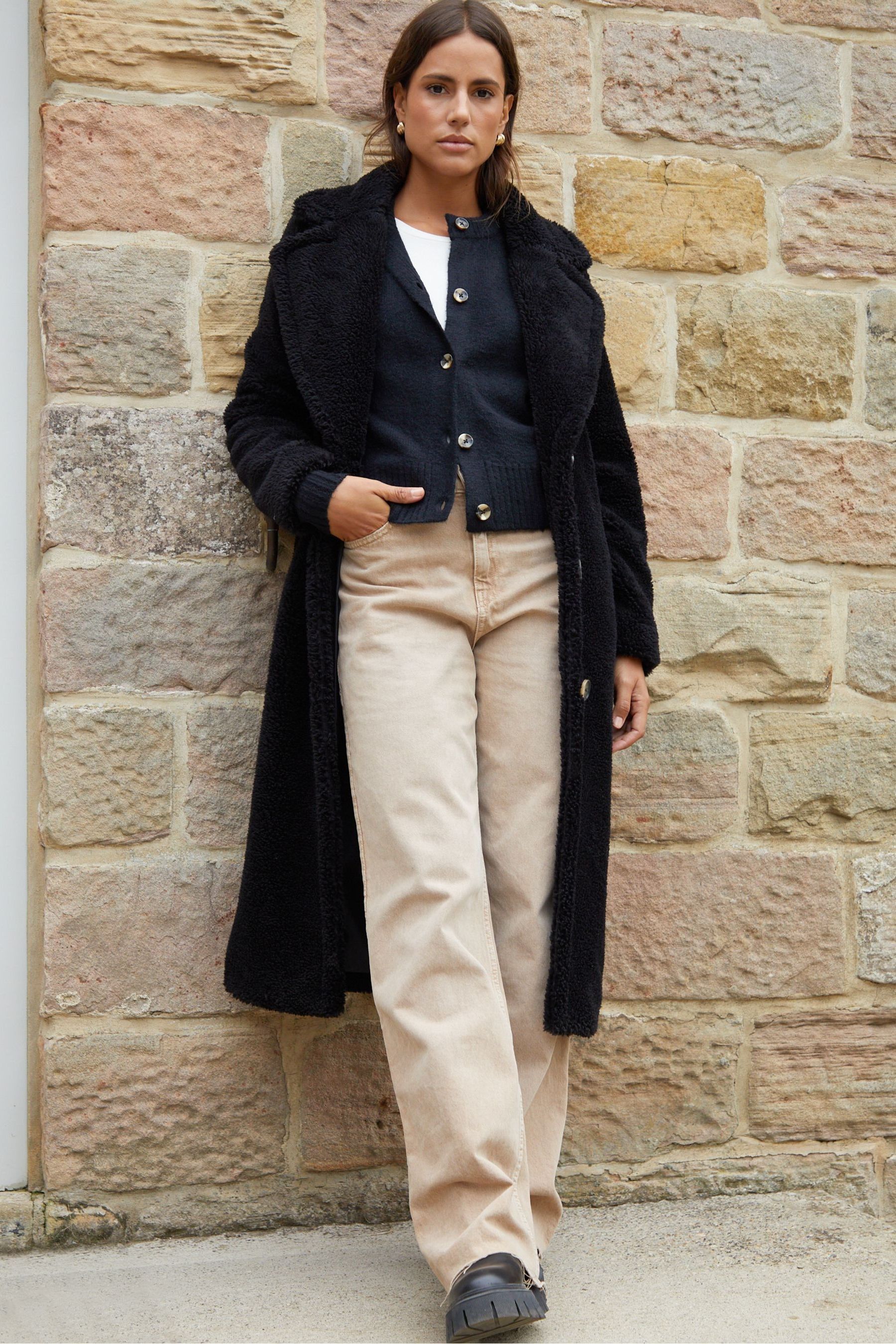 Longline borg coat black clearance