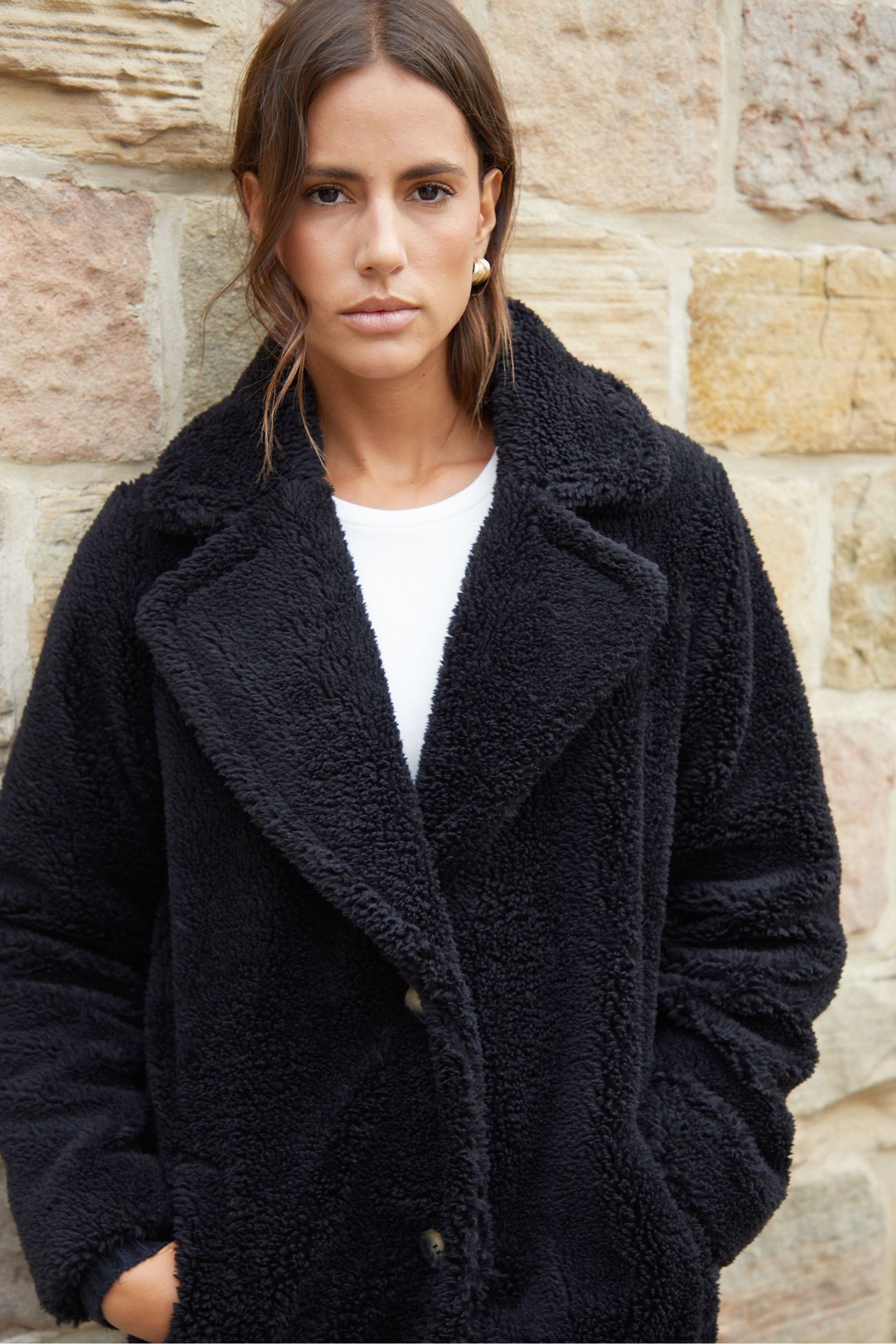 Longline borg coat black sale