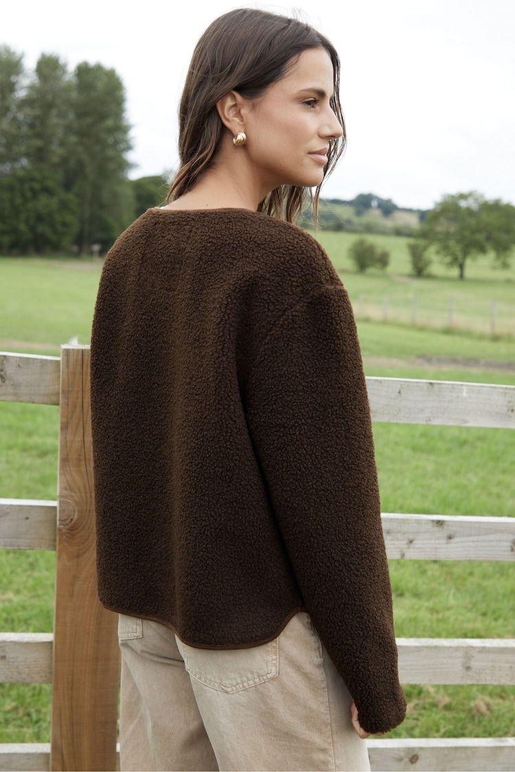 Threadbare Brown Borg Fleece Toggle Jacket - Image 2 of 4