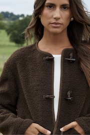 Threadbare Brown Borg Fleece Toggle Jacket - Image 4 of 4