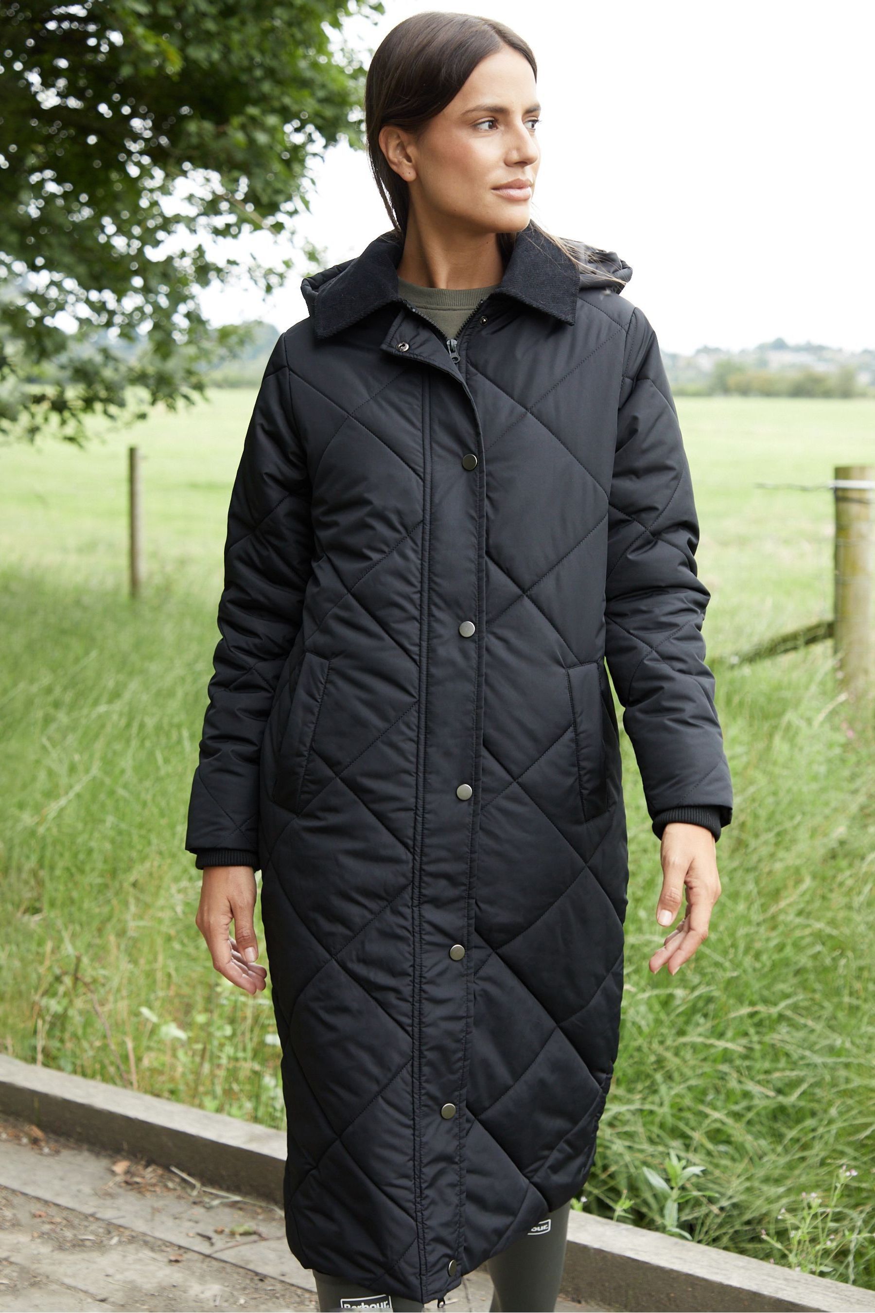 Detachable hood diamond quilted barn jacket discount