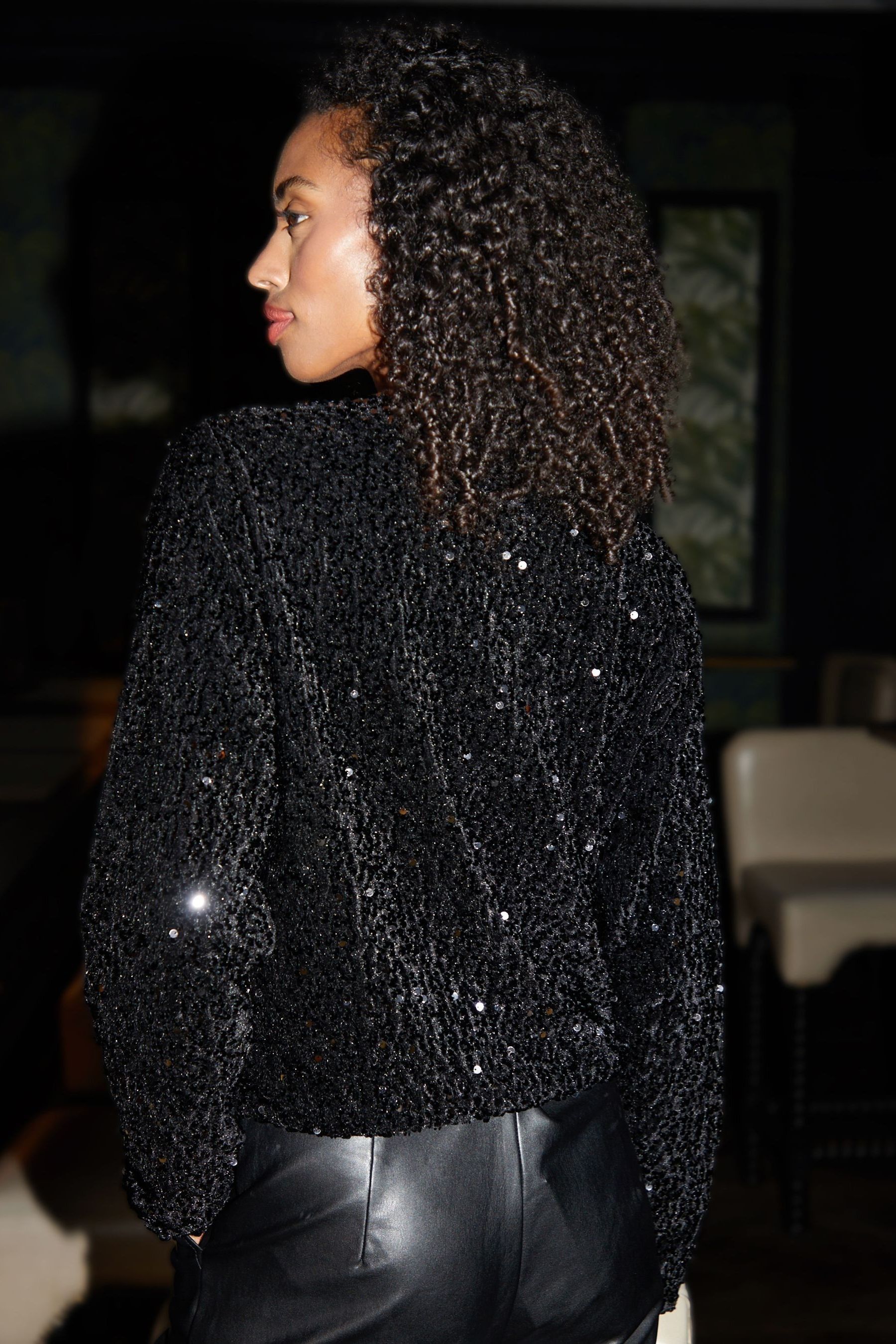 Buy Threadbare Black Sequin Zip Up Bomber Jacket from Next Ireland