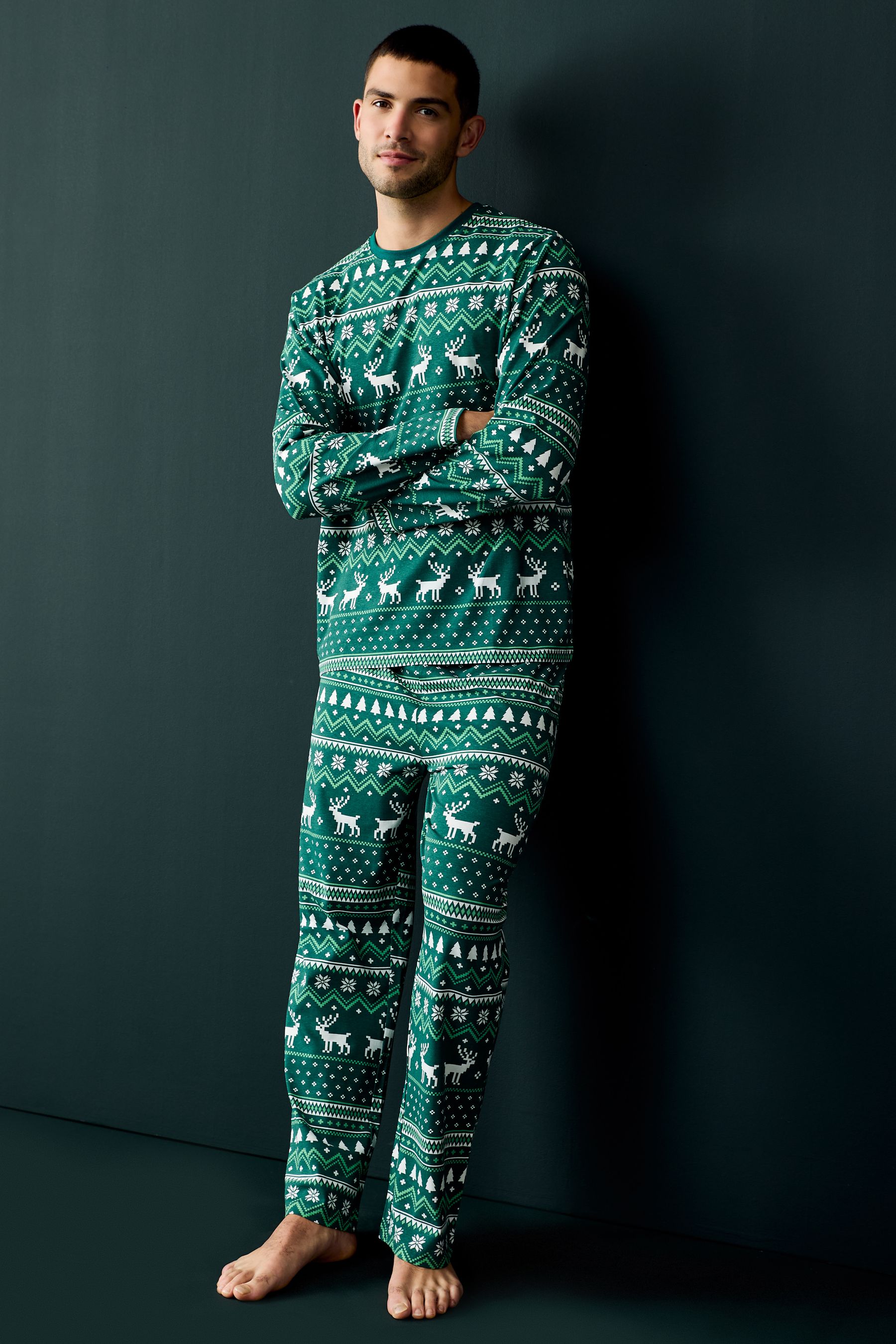 Society 8 Green Mens Fairisle Christmas Pyjamas