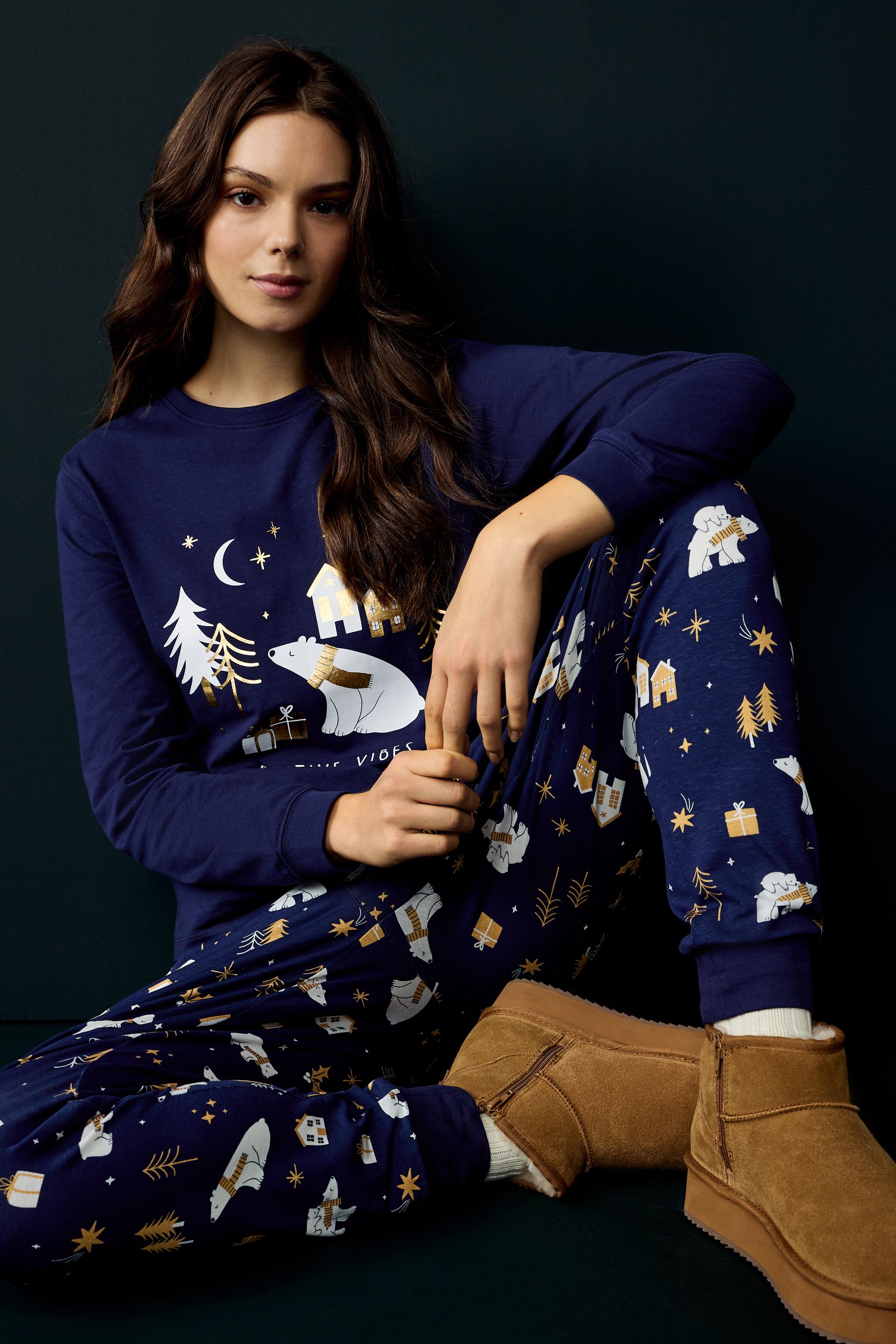 Buy Society 8 Blue Ladies Festive Vibes Bear Pyjamas from Next Canada
