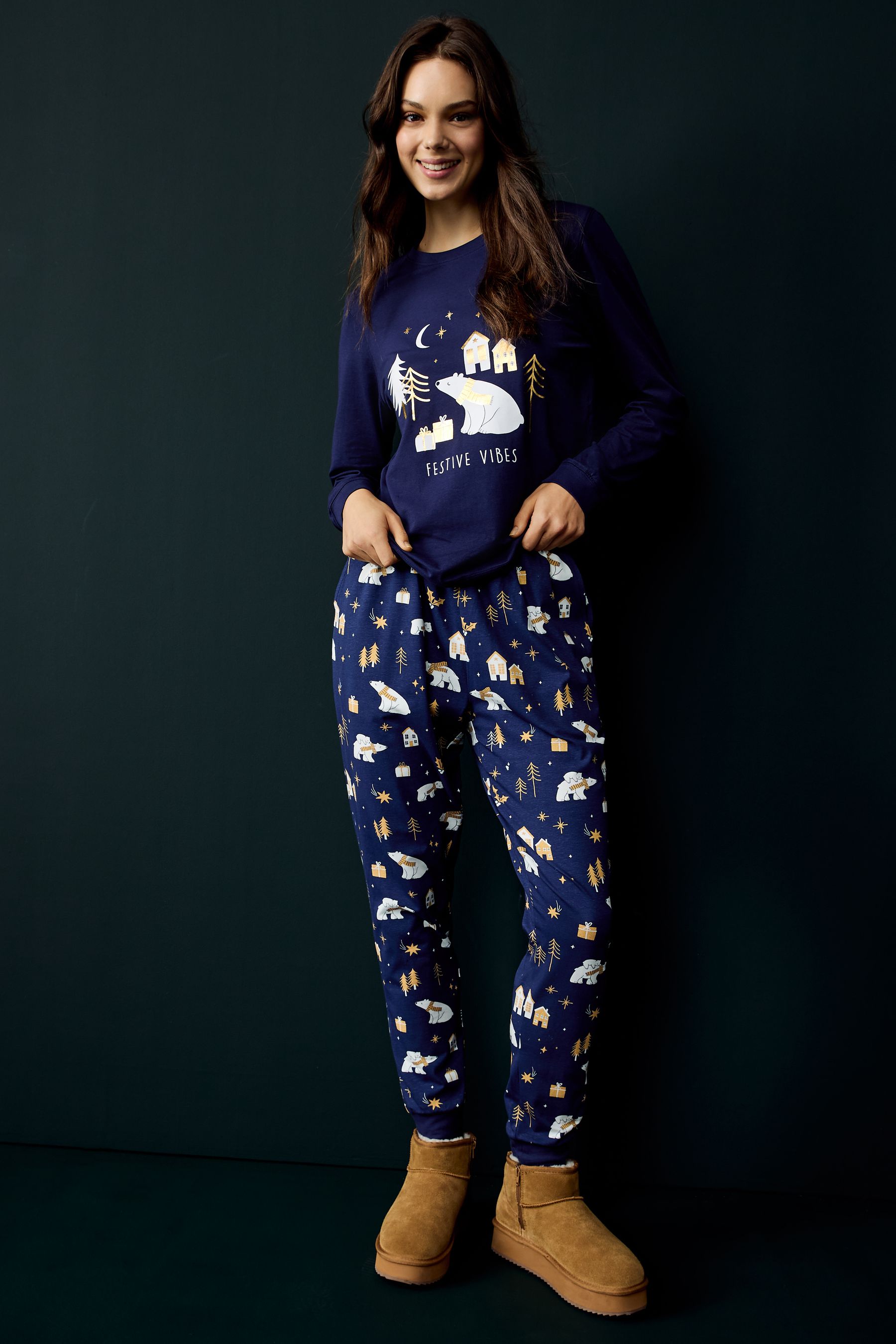 Buy Society 8 Blue Ladies Festive Vibes Bear Pyjamas from Next Canada