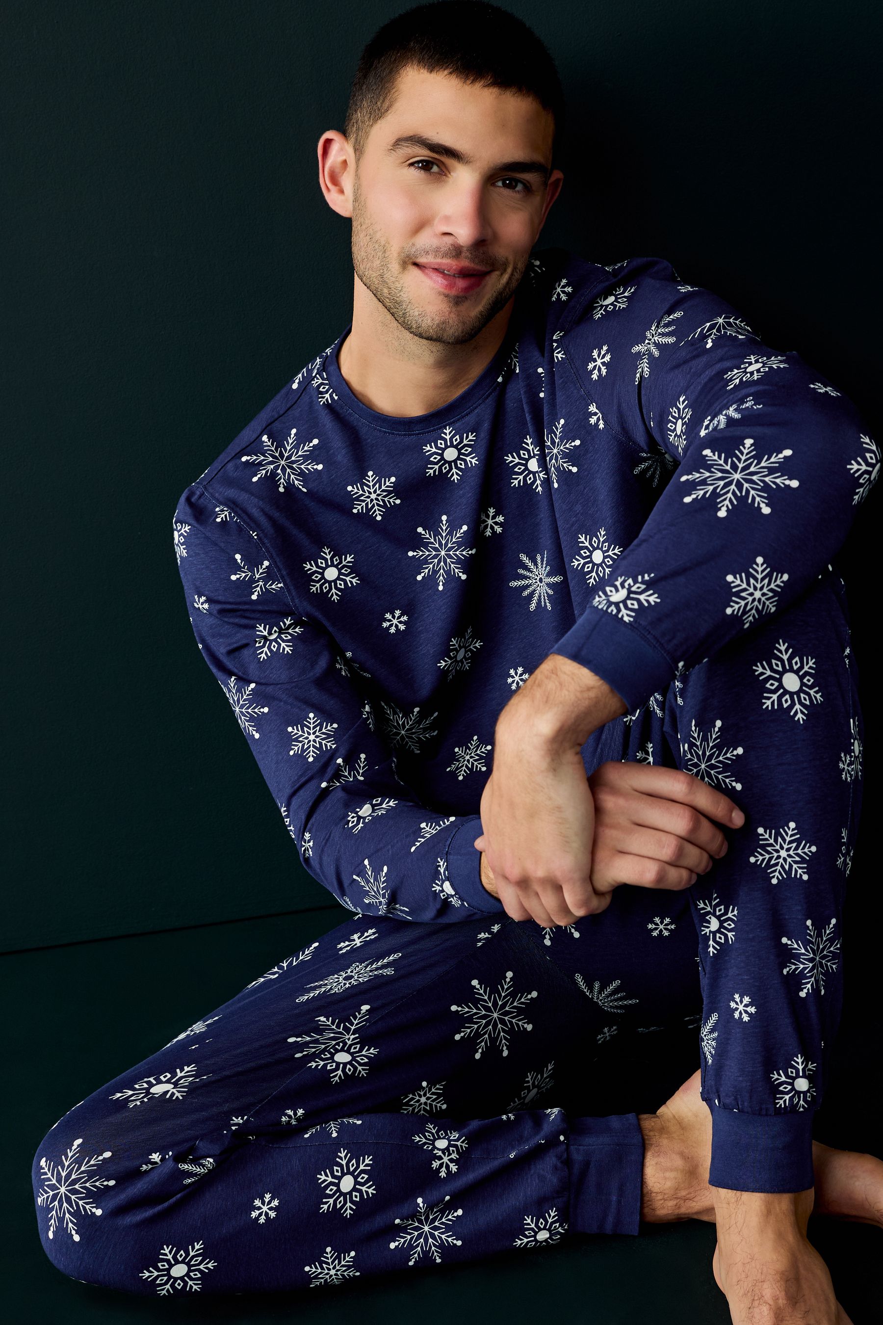 Buy Society 8 Blue Mens Snowflake Christmas Pyjamas from Next Canada