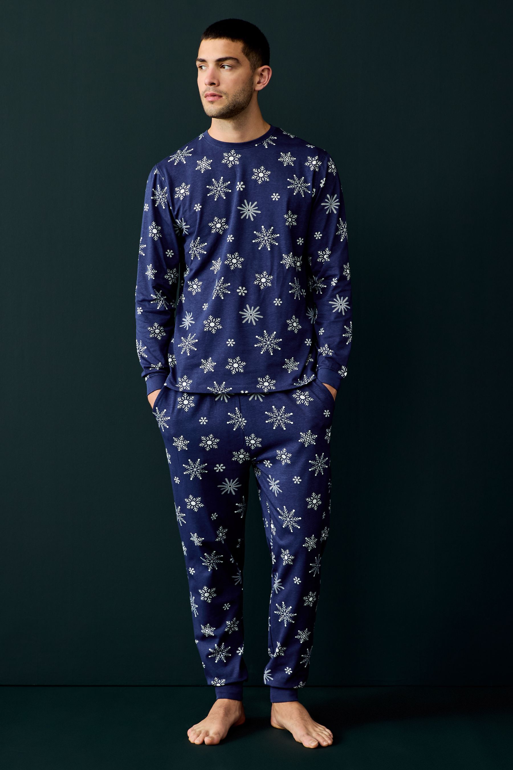Buy Society 8 Blue Mens Snowflake Christmas Pyjamas from Next Canada