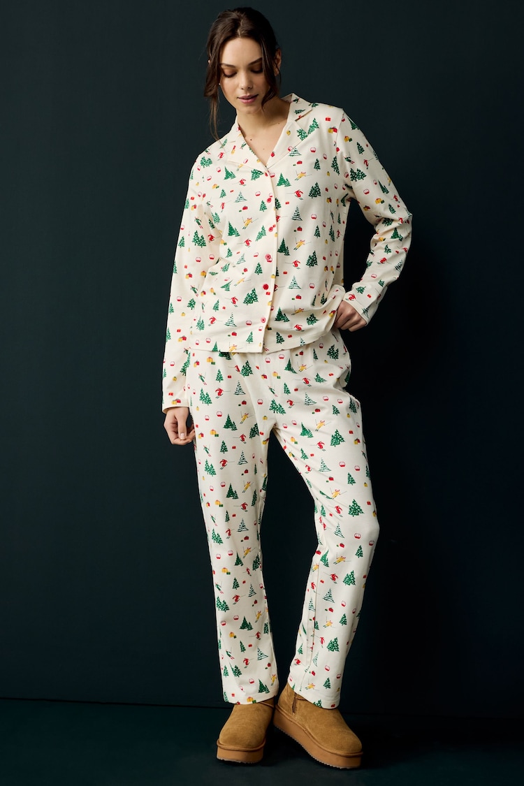 Society 8 Cream Ladies Ski Slope Christmas Pyjamas - Image 1 of 4