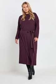 Yours Curve Purple High Neck Knitted Midi Lace Dress - Image 1 of 5