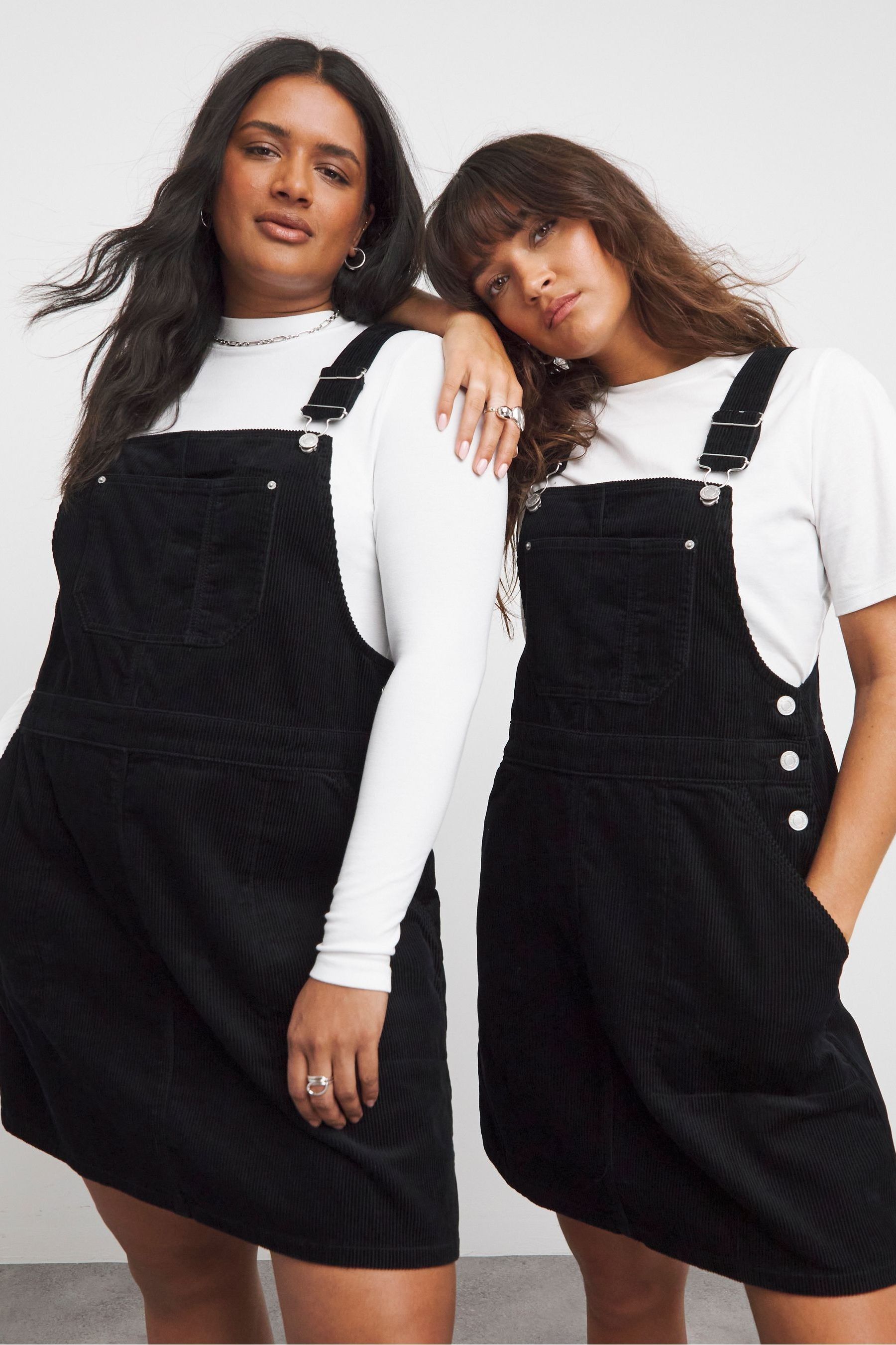 Buy Simply Be Black Cord Mini 100 Cotton Dungaree Dress from the Next UK online shop
