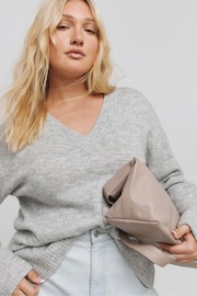 Simply Be Grey Slouchy V-Neck Longline Jumper - Image 1 of 4