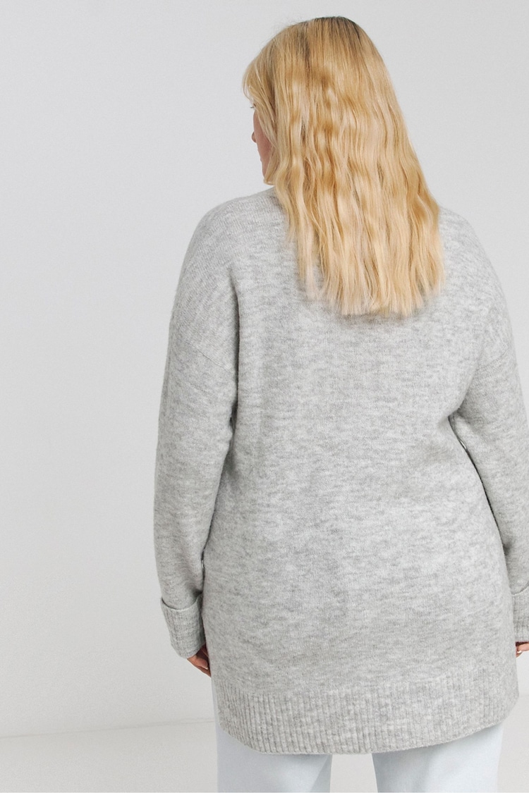 Simply Be Grey Slouchy V-Neck Longline Jumper - Image 2 of 4